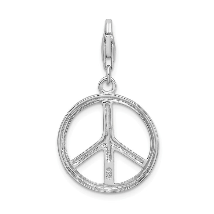 Million Charms 925 Sterling Silver With Rhodium-Plated Large Polished Peace Sign With Lobster Clasp Charm