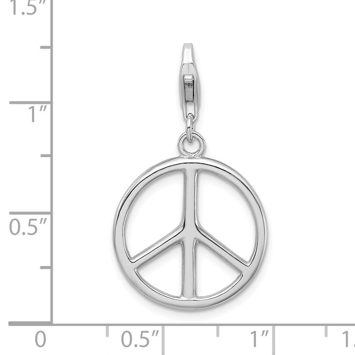 Million Charms 925 Sterling Silver With Rhodium-Plated Large Polished Peace Sign With Lobster Clasp Charm