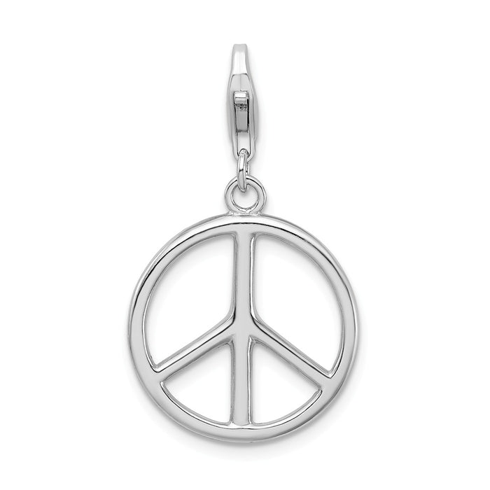 Million Charms 925 Sterling Silver With Rhodium-Plated Large Polished Peace Sign With Lobster Clasp Charm