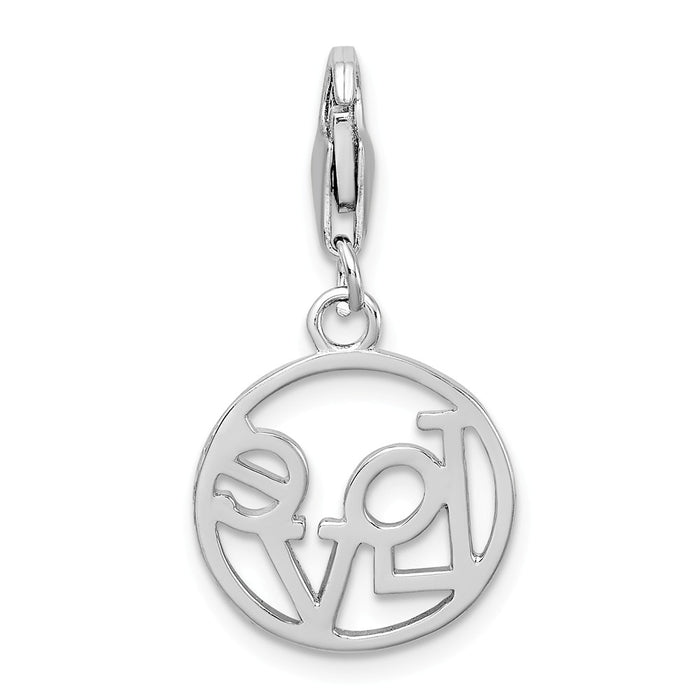 Million Charms 925 Sterling Silver With Rhodium-Plated Polished Love In Circle With Lobster Clasp Charm