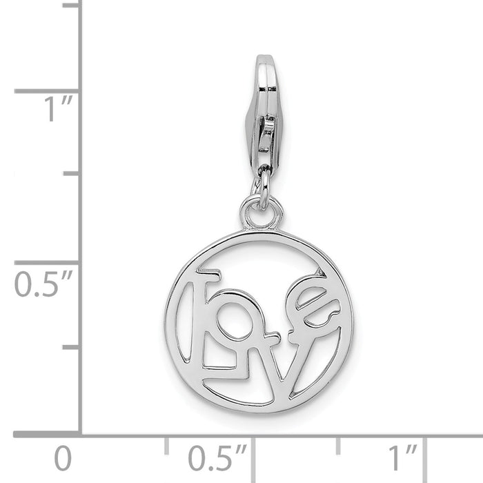 Million Charms 925 Sterling Silver With Rhodium-Plated Polished Love In Circle With Lobster Clasp Charm