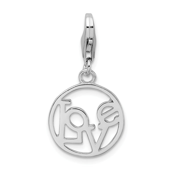 Million Charms 925 Sterling Silver With Rhodium-Plated Polished Love In Circle With Lobster Clasp Charm