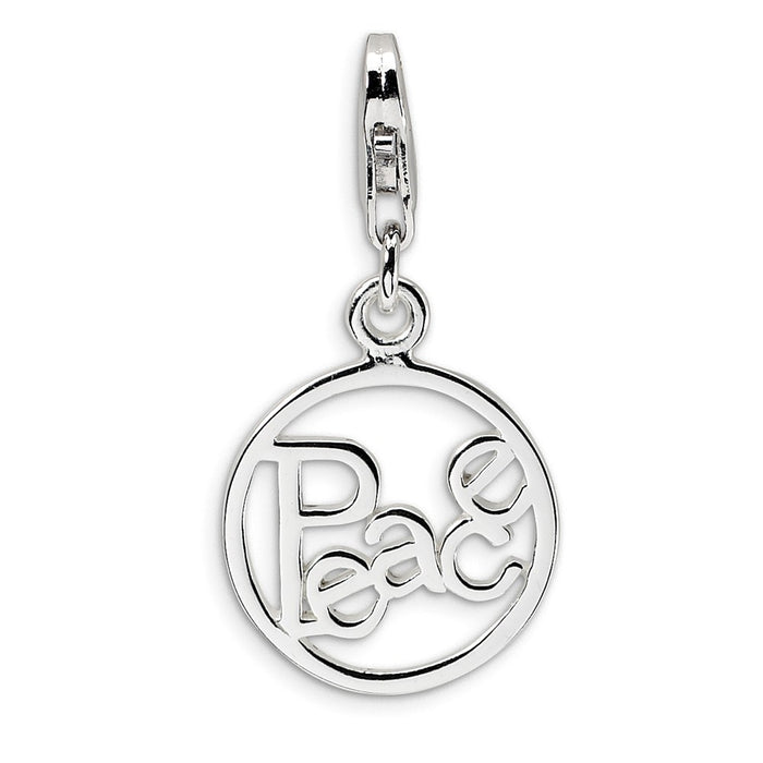 Million Charms 925 Sterling Silver With Rhodium-Plated Polished Peace In Circle With Lobster Clasp Charm