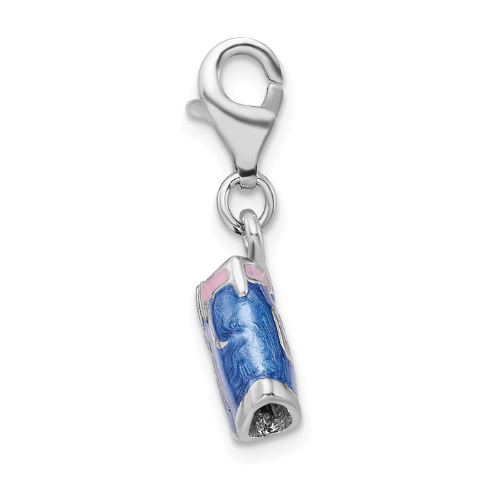 Million Charms 925 Sterling Silver With Rhodium-Plated 3-D Enameled Blue Jean Shorts With Lobster Clasp Charm