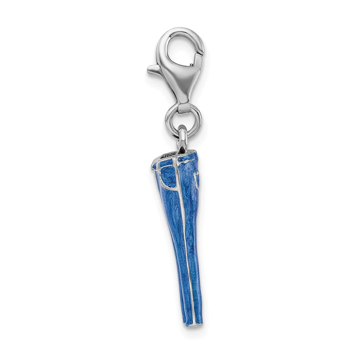 Million Charms 925 Sterling Silver With Rhodium-Plated 3-D Enameled Blue Jeans With Lobster Clasp Charm