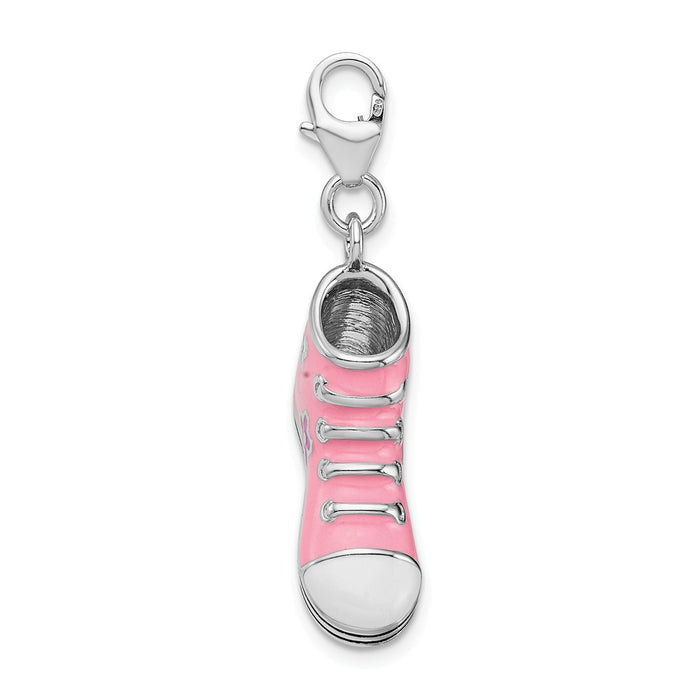 Million Charms 925 Sterling Silver With Rhodium-Plated 3-D Enameled Pink High Top Sneaker With Lobster Clasp Charm