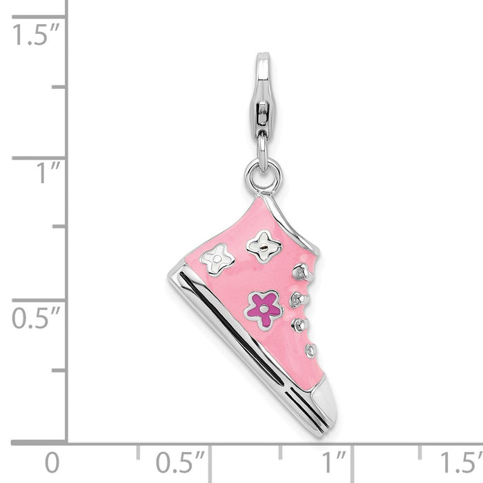 Million Charms 925 Sterling Silver With Rhodium-Plated 3-D Enameled Pink High Top Sneaker With Lobster Clasp Charm