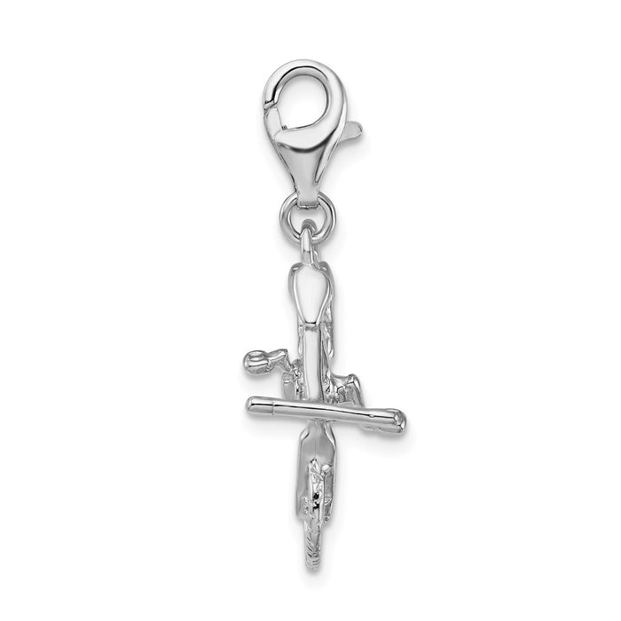 Million Charms 925 Sterling Silver With Rhodium-Plated 3-D Polished Bicycle With Lobster Clasp Charm