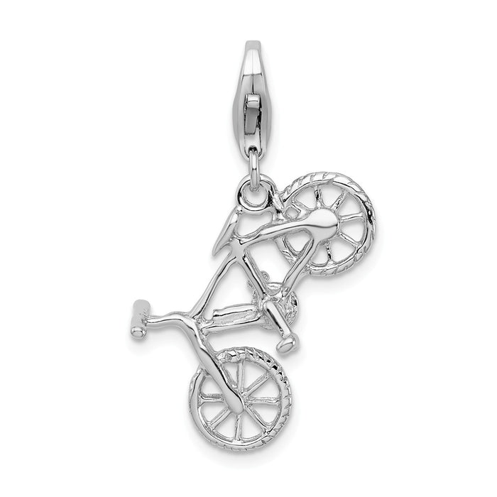 Million Charms 925 Sterling Silver With Rhodium-Plated 3-D Polished Bicycle With Lobster Clasp Charm