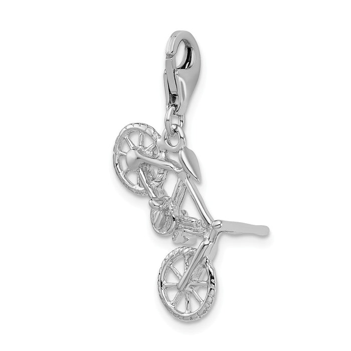 Million Charms 925 Sterling Silver With Rhodium-Plated 3-D Polished Bicycle With Lobster Clasp Charm