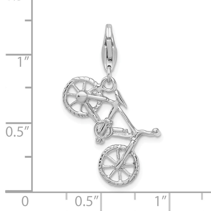 Million Charms 925 Sterling Silver With Rhodium-Plated 3-D Polished Bicycle With Lobster Clasp Charm