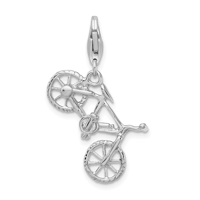 Million Charms 925 Sterling Silver With Rhodium-Plated 3-D Polished Bicycle With Lobster Clasp Charm