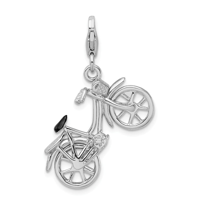 Million Charms 925 Sterling Silver With Rhodium-Plated 3-D Enameled Bicycle With Lobster Clasp Charm