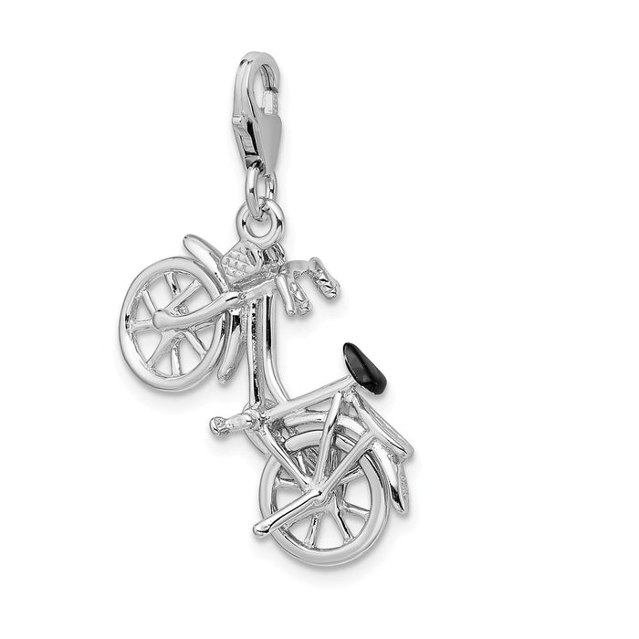 Million Charms 925 Sterling Silver With Rhodium-Plated 3-D Enameled Bicycle With Lobster Clasp Charm