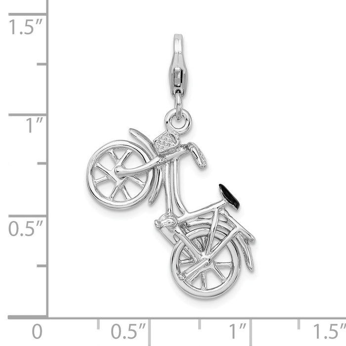 Million Charms 925 Sterling Silver With Rhodium-Plated 3-D Enameled Bicycle With Lobster Clasp Charm