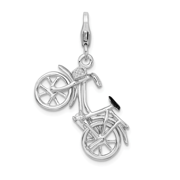 Million Charms 925 Sterling Silver With Rhodium-Plated 3-D Enameled Bicycle With Lobster Clasp Charm