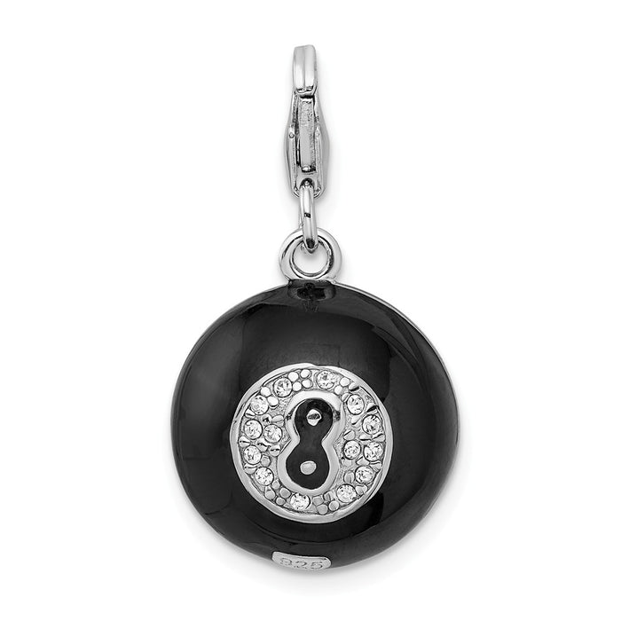 Million Charms 925 Sterling Silver With Rhodium-Plated 3-D Swarovski Crystals Magic 8 Ball With Lobster Clasp Charm