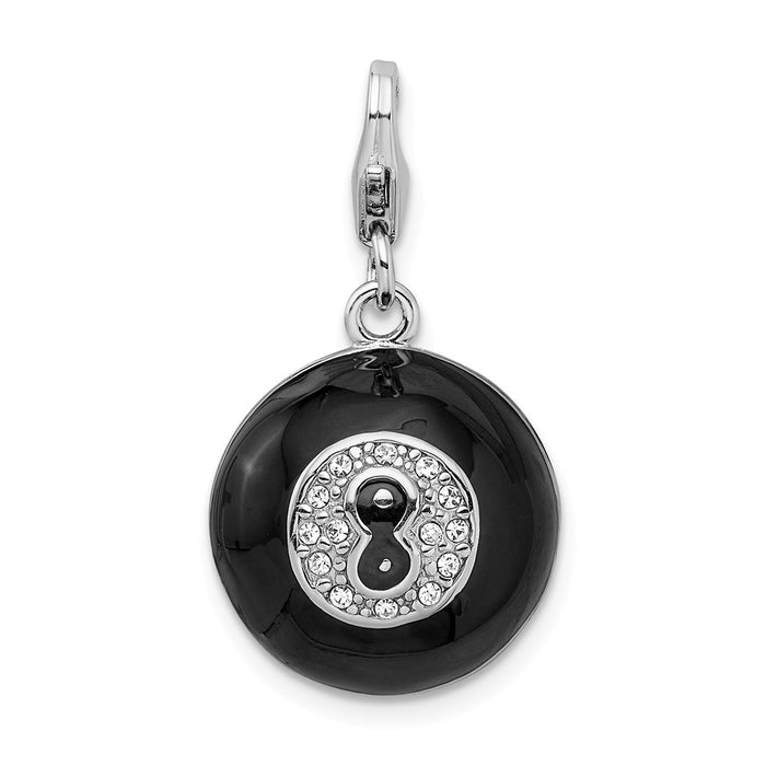 Million Charms 925 Sterling Silver With Rhodium-Plated 3-D Swarovski Crystals Magic 8 Ball With Lobster Clasp Charm