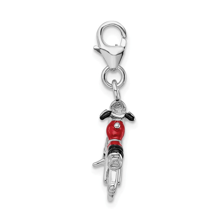 Million Charms 925 Sterling Silver With Rhodium-Plated 3-D Enameled Motorcycle With Lobster Clasp Charm