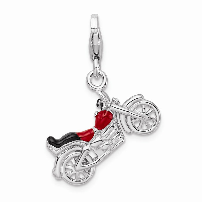 Million Charms 925 Sterling Silver With Rhodium-Plated 3-D Enameled Motorcycle With Lobster Clasp Charm