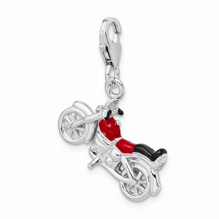 Million Charms 925 Sterling Silver With Rhodium-Plated 3-D Enameled Motorcycle With Lobster Clasp Charm