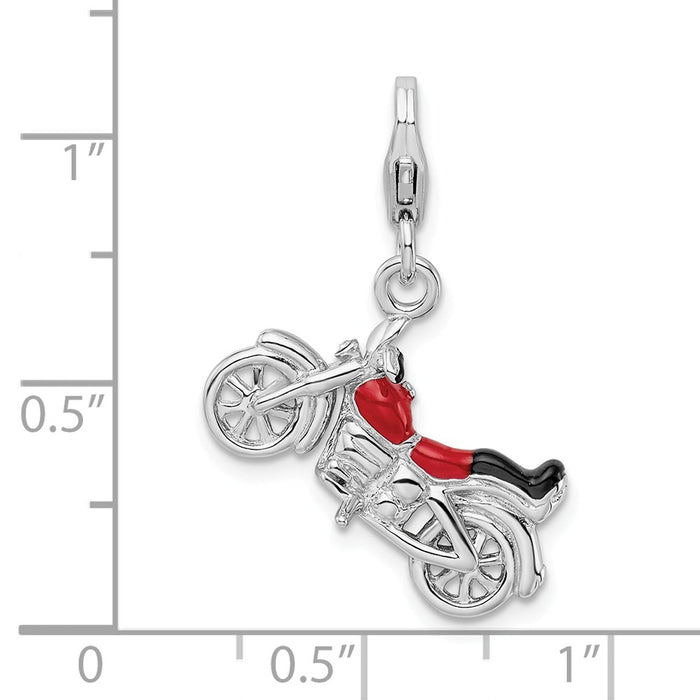 Million Charms 925 Sterling Silver With Rhodium-Plated 3-D Enameled Motorcycle With Lobster Clasp Charm