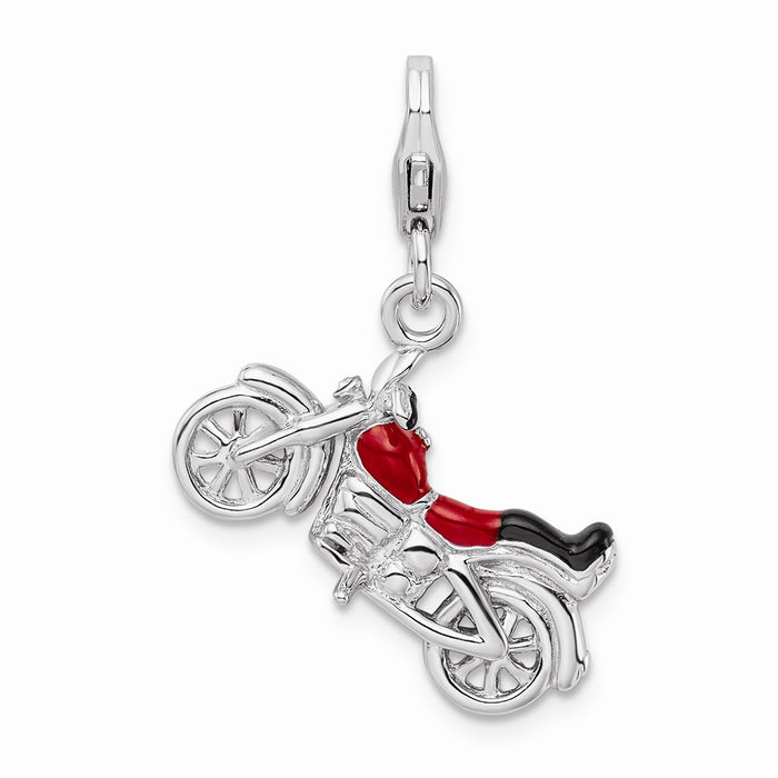 Million Charms 925 Sterling Silver With Rhodium-Plated 3-D Enameled Motorcycle With Lobster Clasp Charm