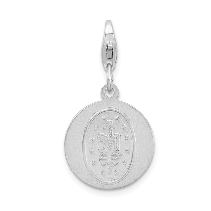 Million Charms 925 Sterling Silver With Rhodium-Plated Religious Miraculous Medal With Lobster Clasp Charm