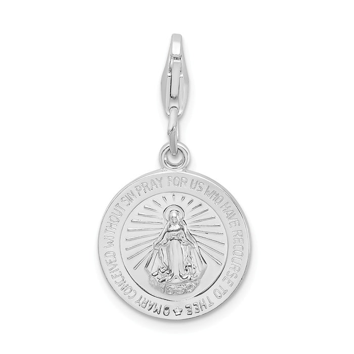 Million Charms 925 Sterling Silver With Rhodium-Plated Religious Miraculous Medal With Lobster Clasp Charm