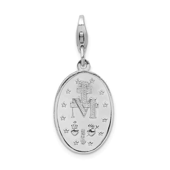 Million Charms 925 Sterling Silver With Rhodium-Plated Religious Miraculous Medal With Lobster Clasp Charm