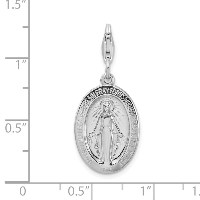 Million Charms 925 Sterling Silver With Rhodium-Plated Religious Miraculous Medal With Lobster Clasp Charm