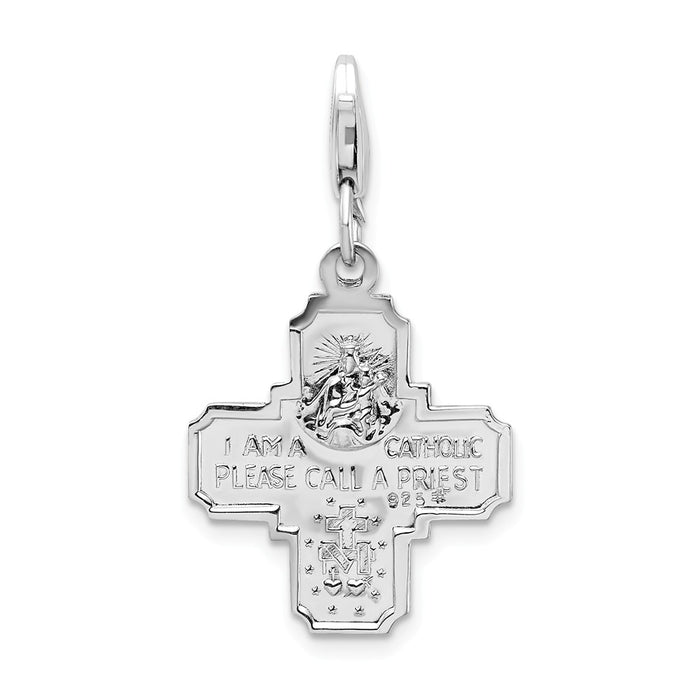 Million Charms 925 Sterling Silver With Rhodium-Plated 4-Way Medal With Lobster Clasp Charm