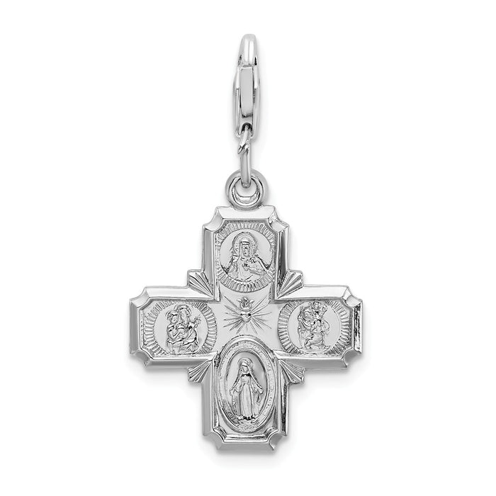 Million Charms 925 Sterling Silver With Rhodium-Plated 4-Way Medal With Lobster Clasp Charm