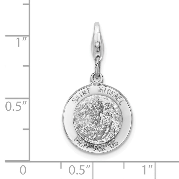 Million Charms 925 Sterling Silver With Rhodium-Plated Religious Saint Michael Medal With Lobster Clasp Charm