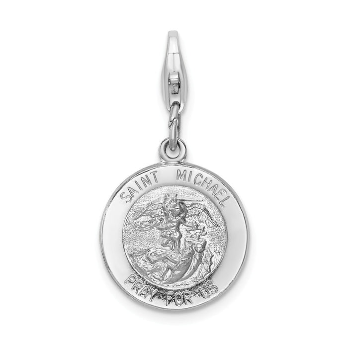 Million Charms 925 Sterling Silver With Rhodium-Plated Religious Saint Michael Medal With Lobster Clasp Charm