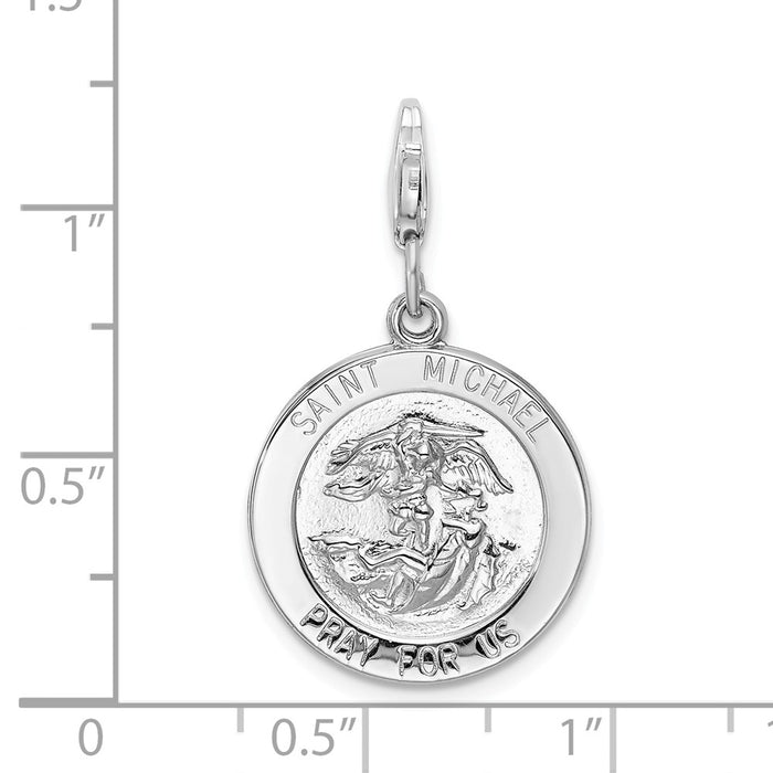 Million Charms 925 Sterling Silver With Rhodium-Plated Religious Saint Michael Medal With Lobster Clasp Charm