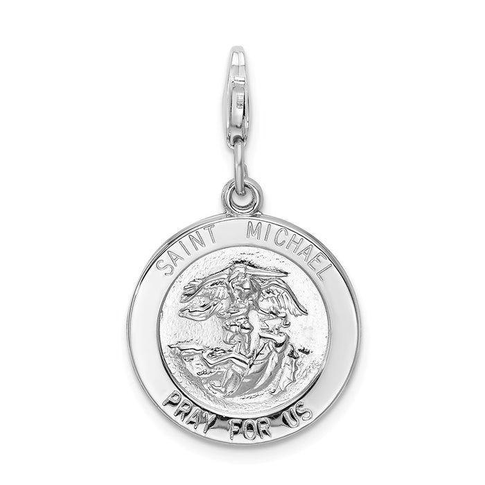 Million Charms 925 Sterling Silver With Rhodium-Plated Religious Saint Michael Medal With Lobster Clasp Charm