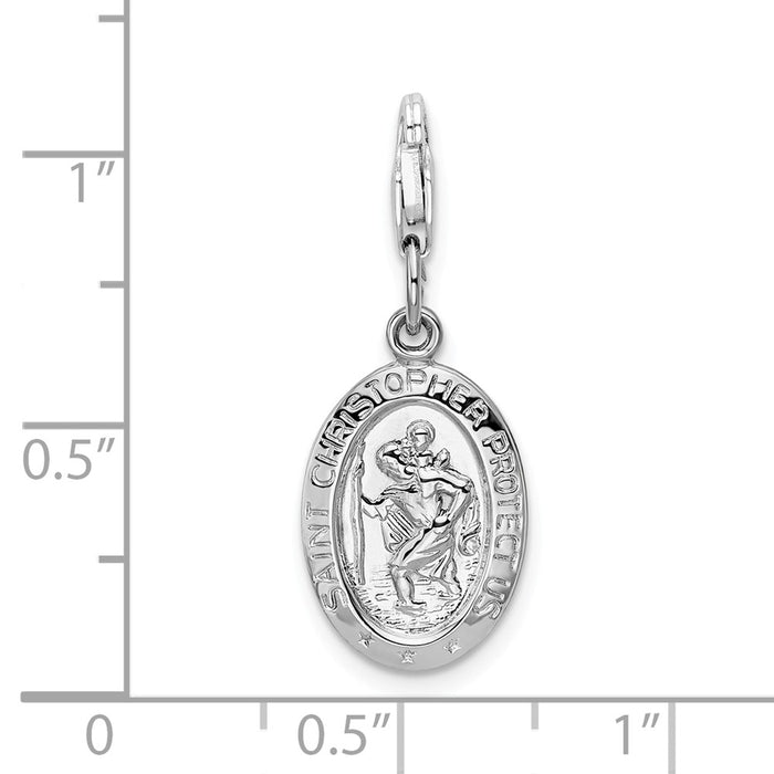 Million Charms 925 Sterling Silver With Rhodium-Plated Religious Saint Christopher Medal With Lobster Clasp Charm