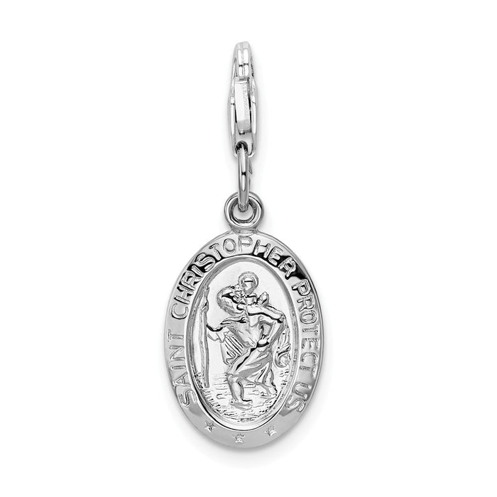 Million Charms 925 Sterling Silver With Rhodium-Plated Religious Saint Christopher Medal With Lobster Clasp Charm