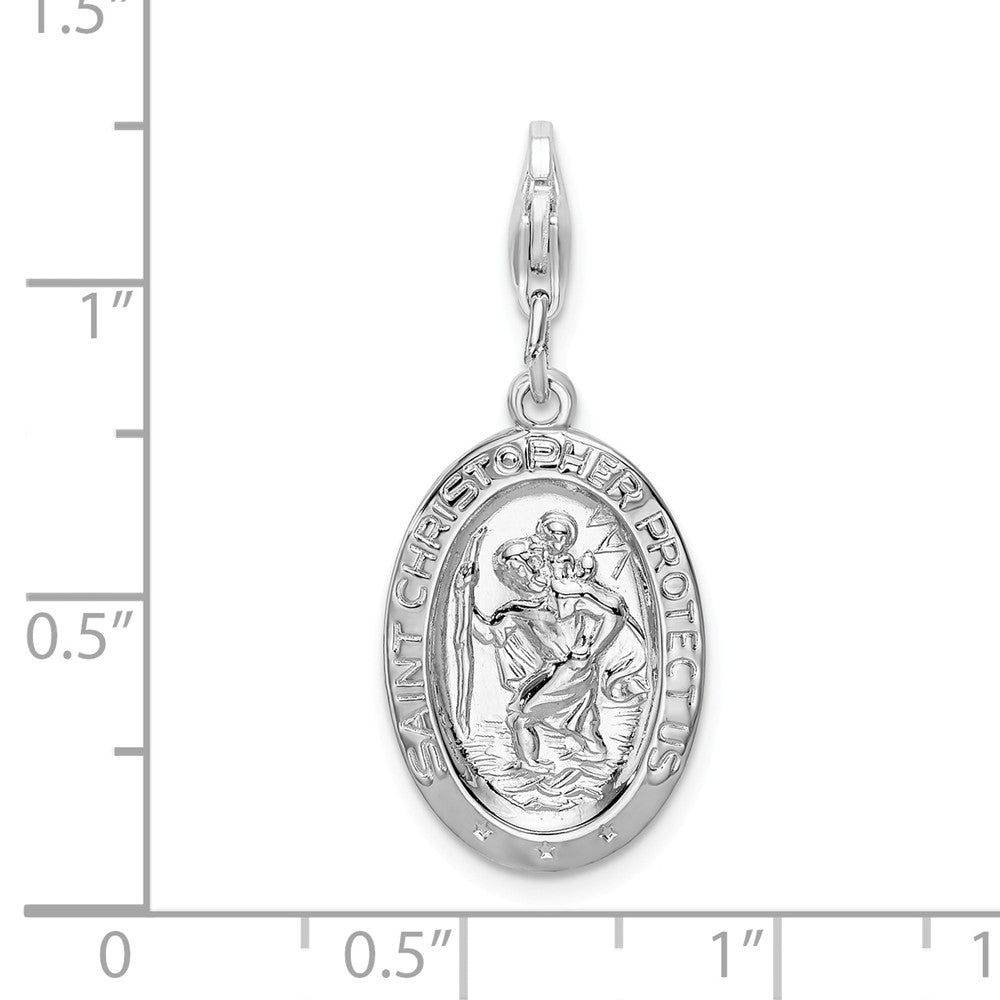Million Charms 925 Sterling Silver With Rhodium-Plated Religious Saint Christopher Medal With Lobster Clasp Charm