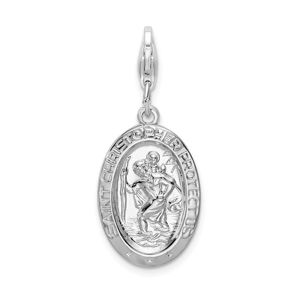 Million Charms 925 Sterling Silver With Rhodium-Plated Religious Saint Christopher Medal With Lobster Clasp Charm