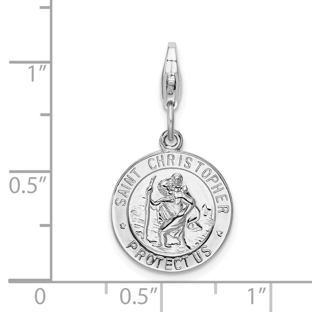 Million Charms 925 Sterling Silver With Rhodium-Plated Religious Saint Christopher Medal With Lobster Clasp Charm