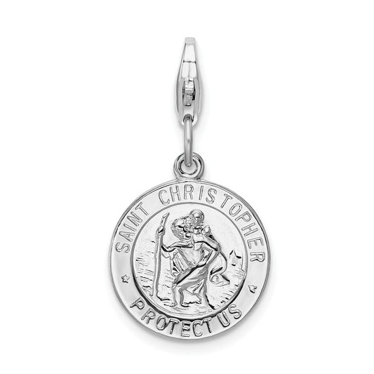 Million Charms 925 Sterling Silver With Rhodium-Plated Religious Saint Christopher Medal With Lobster Clasp Charm