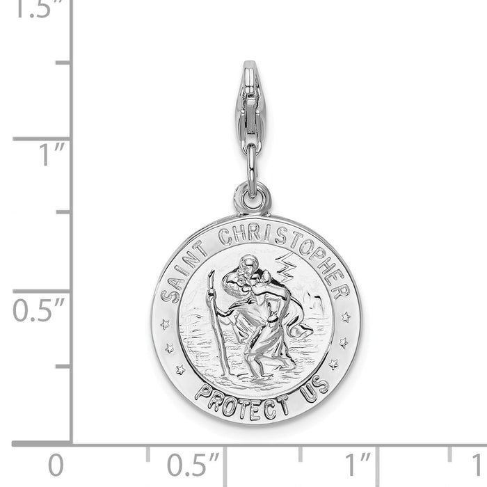 Million Charms 925 Sterling Silver With Rhodium-Plated Religious Saint Christopher Medal With Lobster Clasp Charm