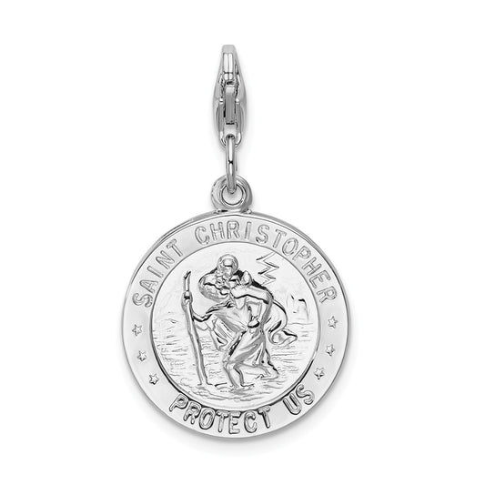 Million Charms 925 Sterling Silver With Rhodium-Plated Religious Saint Christopher Medal With Lobster Clasp Charm