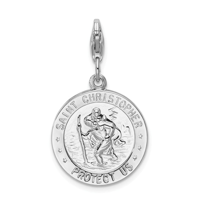 Million Charms 925 Sterling Silver With Rhodium-Plated Religious Saint Christopher Medal With Lobster Clasp Charm