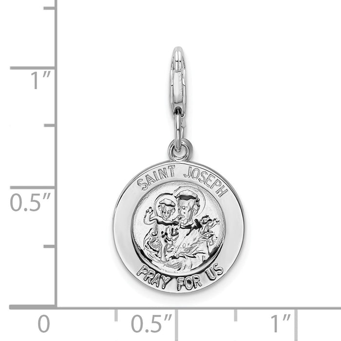 Million Charms 925 Sterling Silver With Rhodium-Plated Religious Saint Joseph Medal With Lobster Clasp Charm