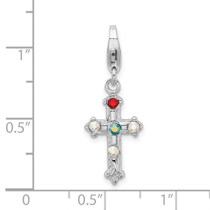 Million Charms 925 Sterling Silver Crystal Antiqued Relgious Cross With Lob. Clasp Charm