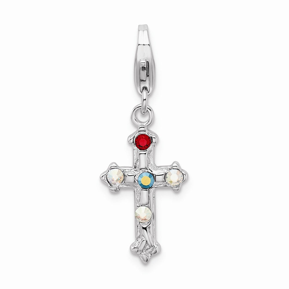 Million Charms 925 Sterling Silver Crystal Antiqued Relgious Cross With Lob. Clasp Charm
