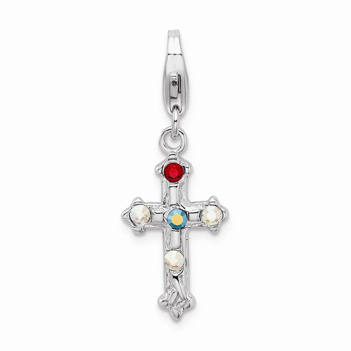 Million Charms 925 Sterling Silver Crystal Antiqued Relgious Cross With Lob. Clasp Charm